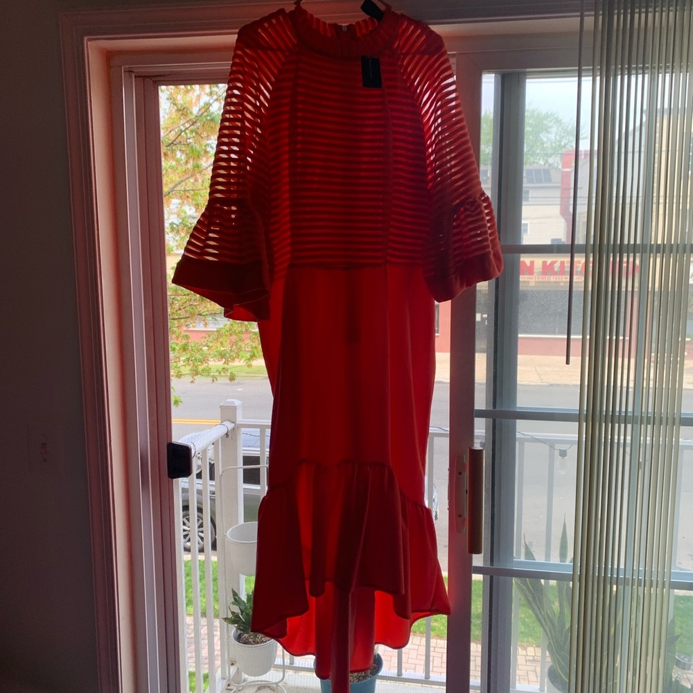 Hi low dress from Ashley Stewart size 26–28. NWT (3x-4x) hot coral. Plus size
